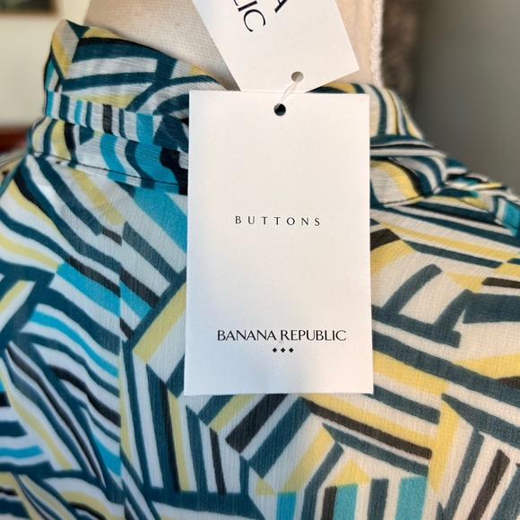 NWT Banana Republic sheer Blue Green 3/4 Sleeve blouse front Bow Lightweight M - Picture 12 of 13